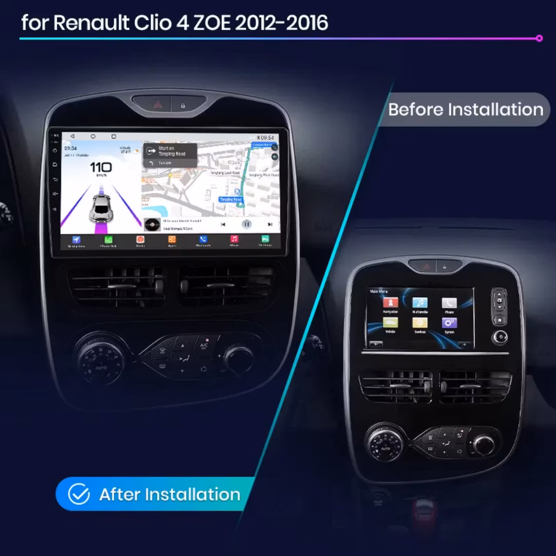 10"android 13, bilstereo  Renault Clio 4 (2012 ----2016) Qualcomm Snapdragon processor, gps  wifi carplay android auto blåtand rds Dsp RAM: 4GB, ROM: 64GB, 4G LTE