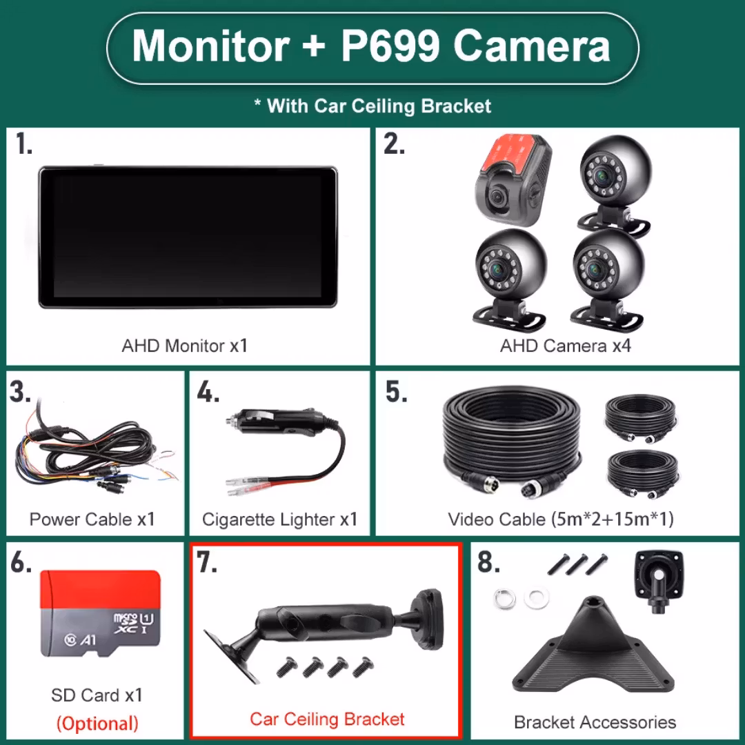 10,36 tums 4 delad skärm Dash Cam-monitor med 4 st 1080P främre bakre kamera Lastbil Trailer Buss RV Trådlös Carplay Android Auto