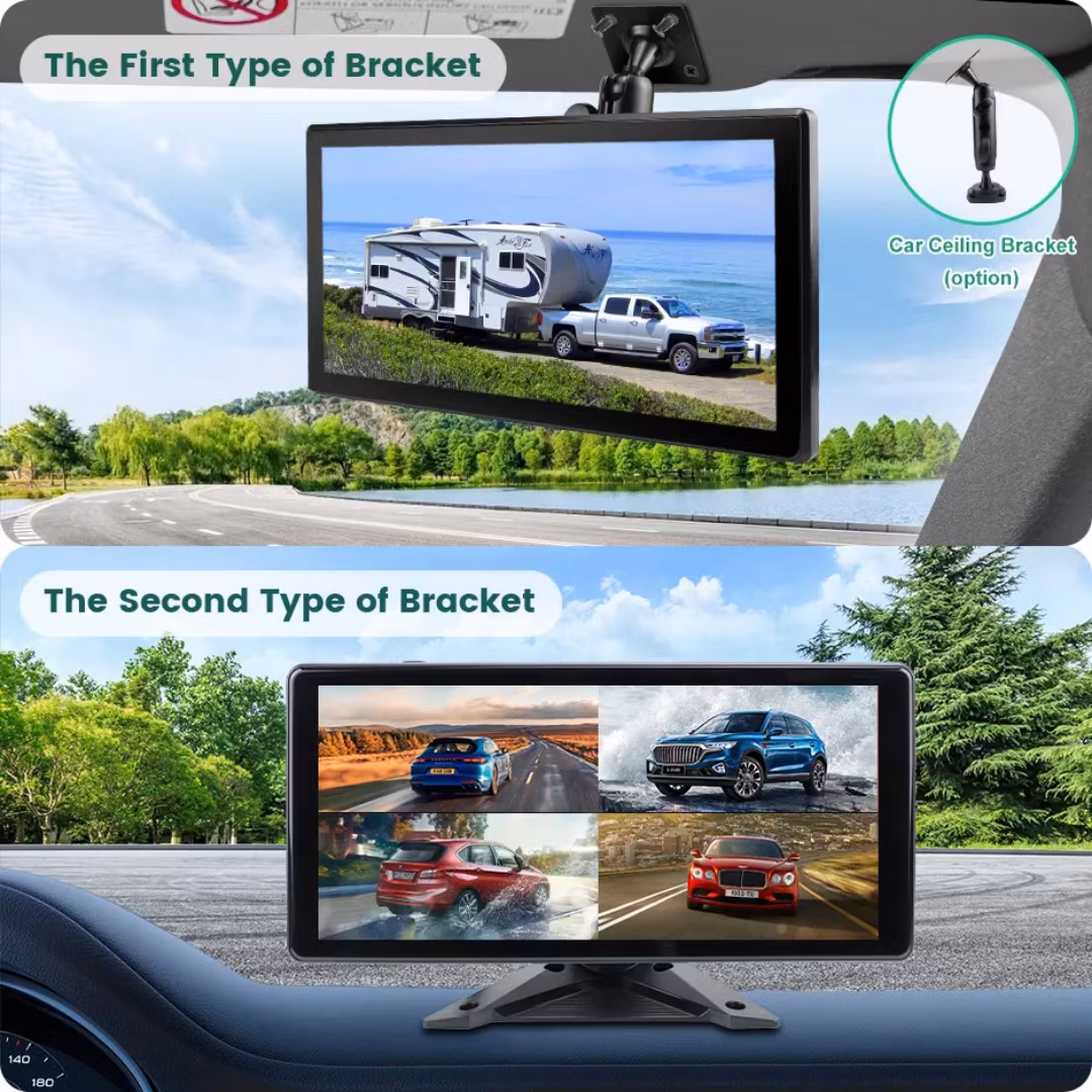 10,36 tums 4 delad skärm Dash Cam-monitor med 4 st 1080P främre bakre kamera Lastbil Trailer Buss RV Trådlös Carplay Android Auto