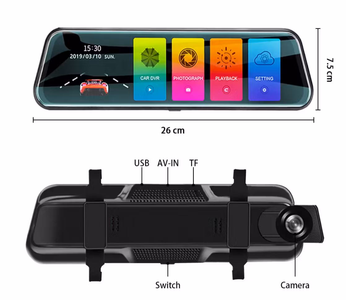 10" bilspegel  DVR med Dash-kamera + backkamera