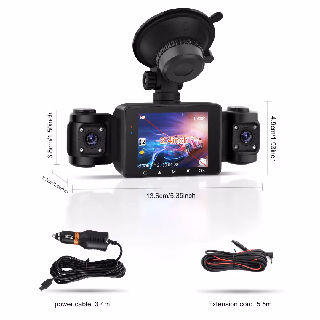 HD 1080P 4 kameror  Bil DVR Dash Cam Bilkamera 2,4 tum IPS-inspelare G-Sensor Night Vision Parkeringsmonitor + 4 x kameror