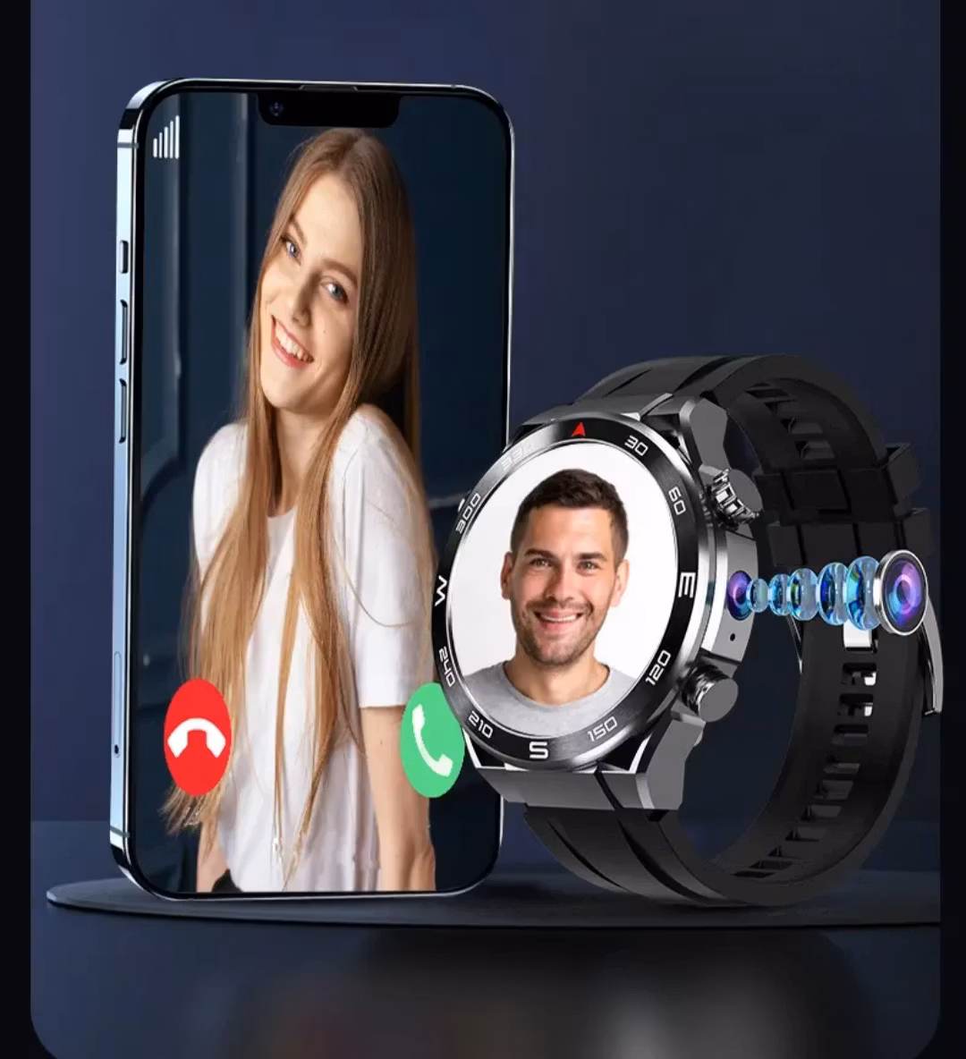 2025 Smartwatch Dubbla Kameror 4G Sim-kort med Wifi 1,53 tum Amoled-skärm Trådlös laddning Vattentät Relojes Smart klocka