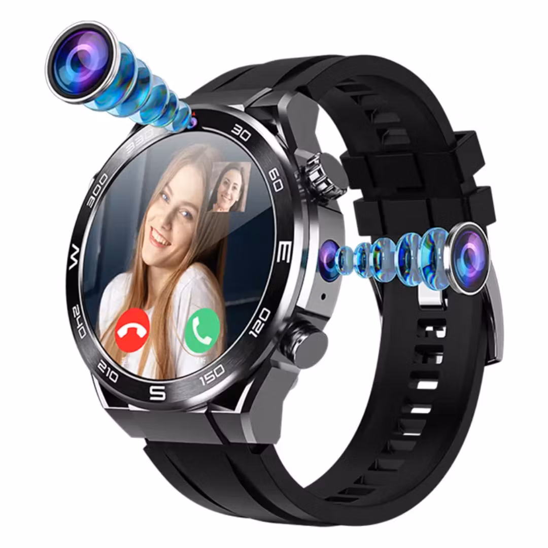 2025 Smartwatch Dubbla Kameror 4G Sim-kort med Wifi 1,53 tum Amoled-skärm Trådlös laddning Vattentät Relojes Smart klocka