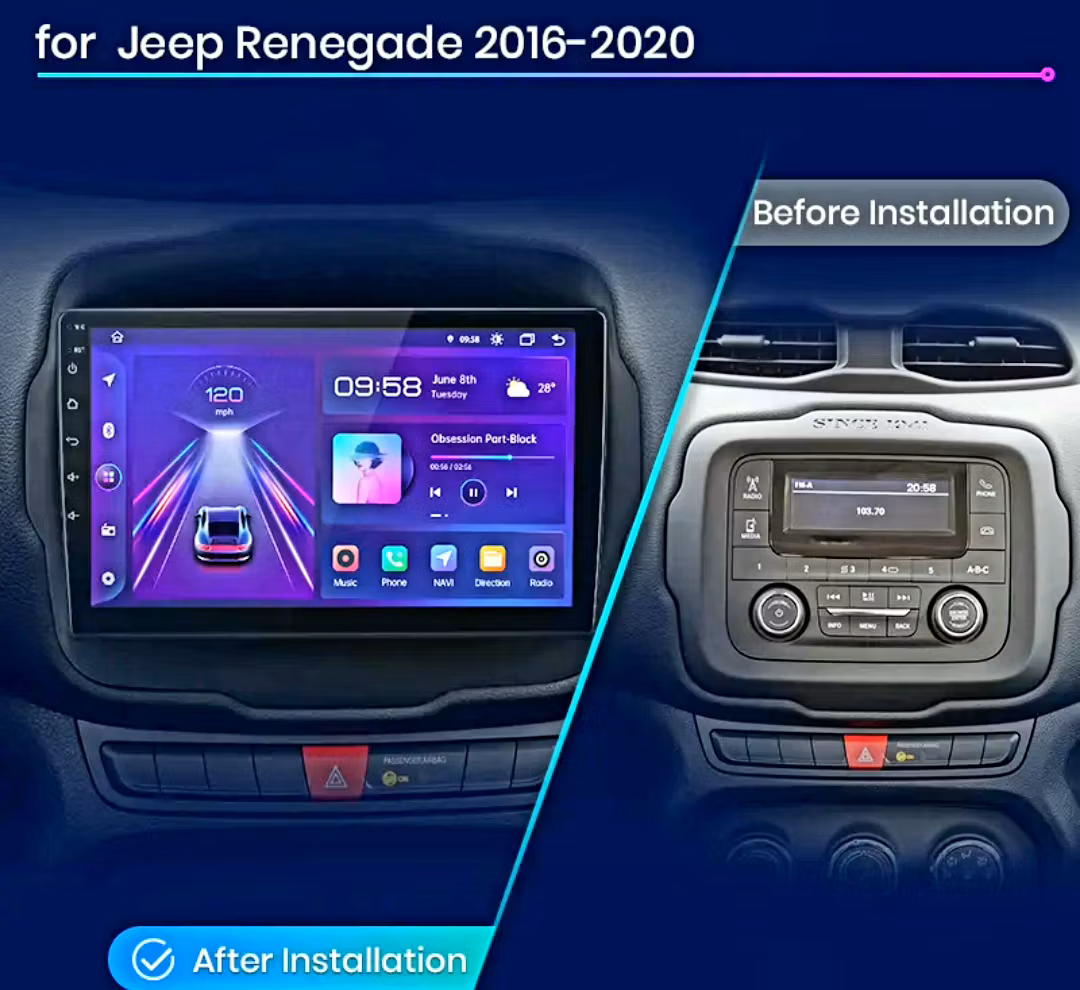 9" android 13 bilstereo Jeep  Renegade ( 2016--2020) gps wifi carplay android auto blåtand rds Dsp RAM :4GB ROM :64GB ,4G LTE