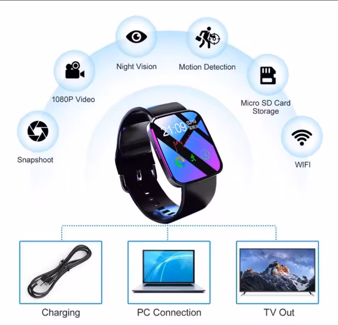 Mini Wifi Klocka med dold HD videokamera, 128GB extra minne