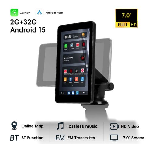 7-tums 2+32G Android 15, Bärbar Trådlös Carplay Android Auto HD-skärm Dubbel BT/WiFi GPS TYP-C Bilradio