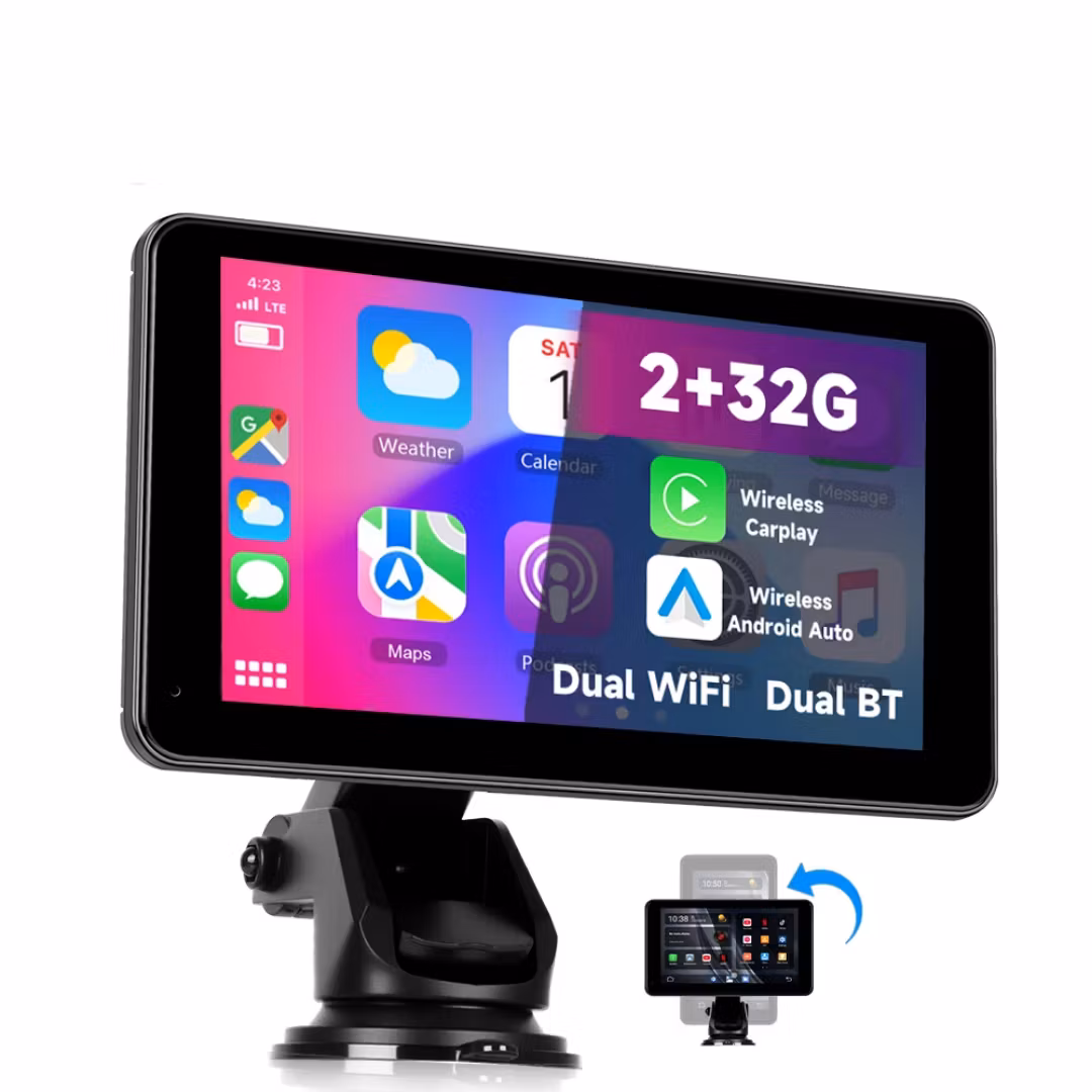 7-tums 2+32G Android 15, Bärbar Trådlös Carplay Android Auto HD-skärm Dubbel BT/WiFi GPS TYP-C Bilradio