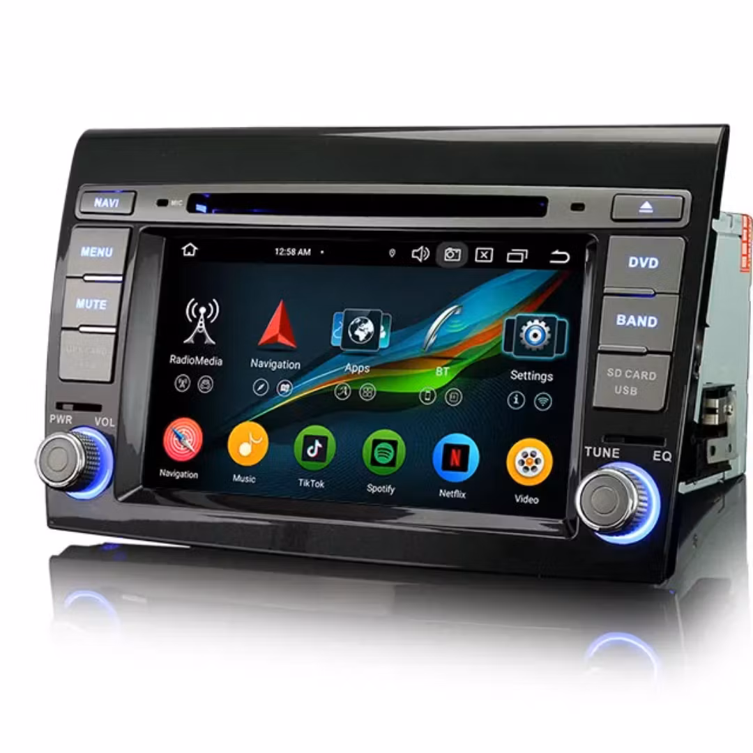 7"android 14, bil-DVD-spelare Fiat Bravo (2007-2014) gps wifi carplay android auto blåtand rds Dsp RAM:4GB, ROM:64GB,4G LTE