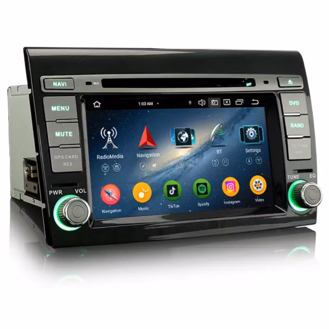 7"android 14, bil-DVD-spelare Fiat Bravo (2007-2014) gps wifi carplay android auto blåtand rds Dsp RAM:4GB, ROM:64GB,4G LTE