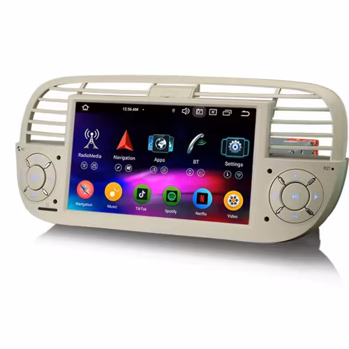 7"android 14 bilstereo   Fiat 500/500C/500S( 2008-2015)  gps wifi carplay android auto blåtand rds Dsp RAM: 4GB, ROM: 64GB, 4G LTE