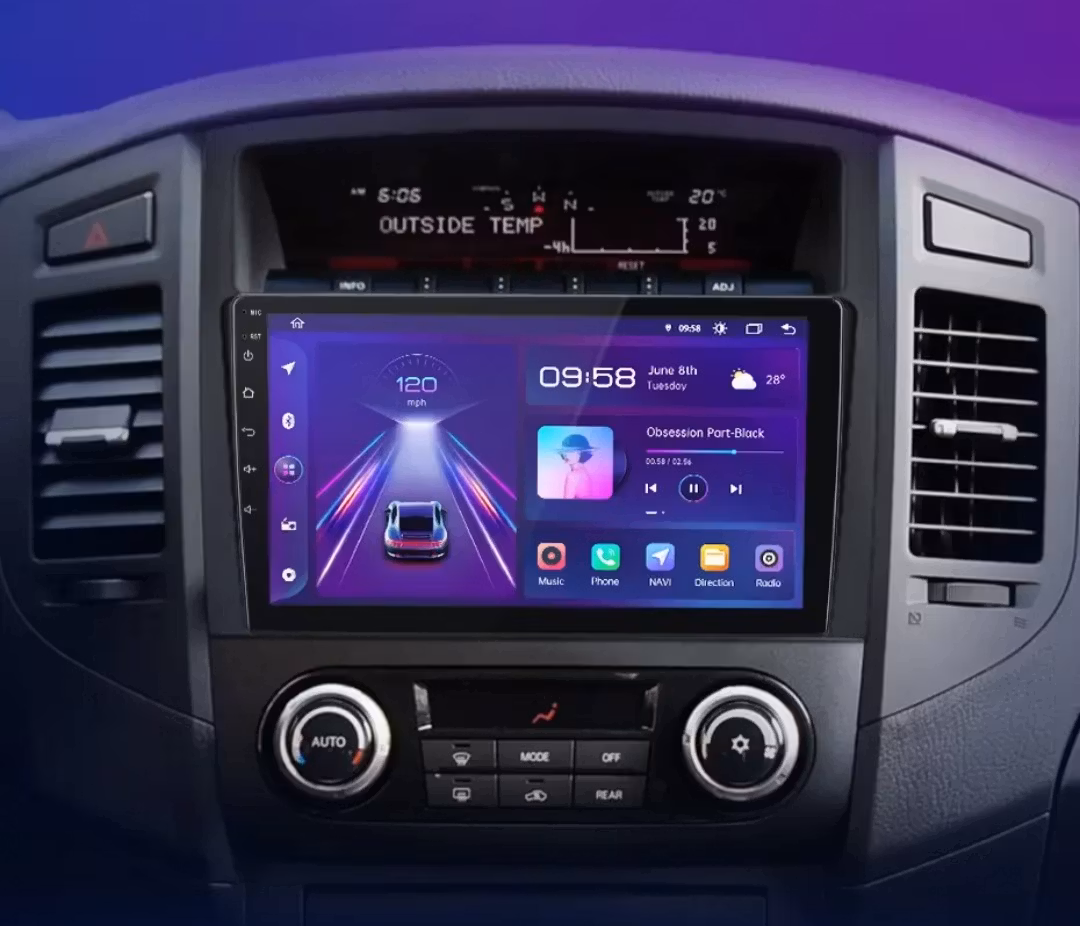 9"android 13,bilstereo Mitsubishi Pajero( 2006--2014) Gps wifi carplay android auto blåtand rds Dsp RAM : 6GB, ROM : 128GB, 4G LTE,ADAS frontkamera