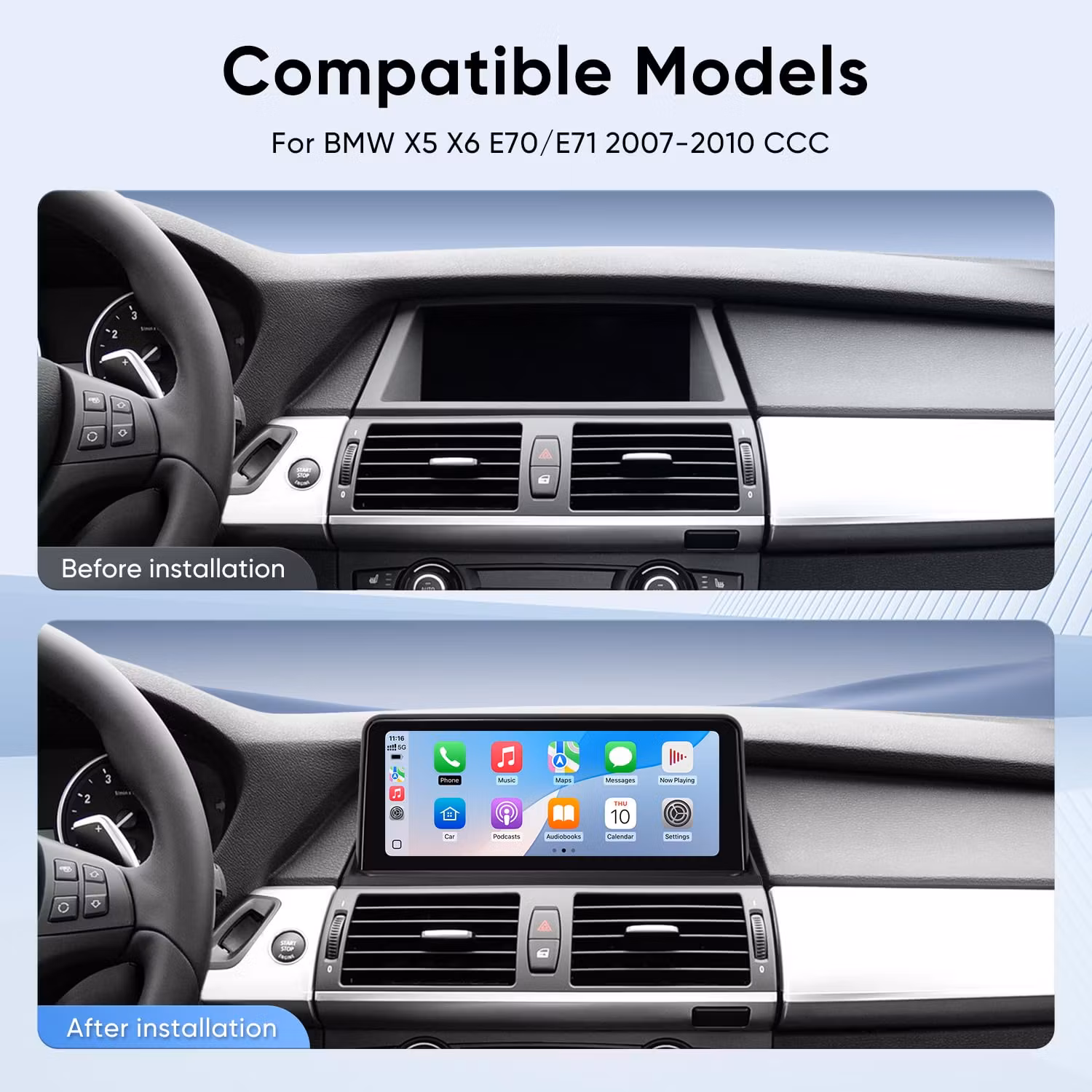 10,25 " android 13 bilstereo  BMW X5 E70 X6 E71 (2007-2010 ) CCC system   gps wifi carplay android auto  dsp RAM: 8GB, ROM: 128GB, 4G LTE