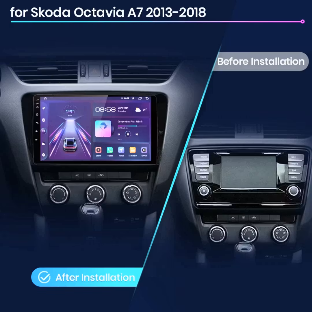 10,1" android 12, bilstereo Skoda Octavia ( 2013--2018) gps wifi carplay android auto blåtand rds Dsp RAM: 8GB  ,ROM: 256GB, 4G LTE
