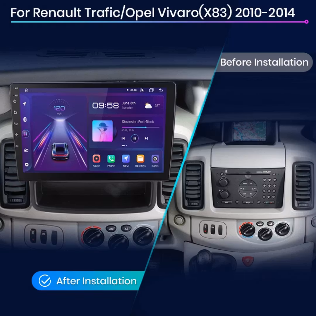 9" android 13 Bilstereo  Renault Traffic ( 2010-- 2014) gps wifi carplay android auto blåtand rds Dsp RAM:6GB, ROM: 128GB, 4G LTE