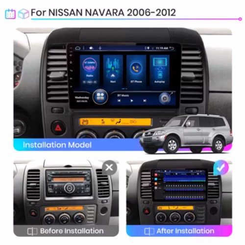 9"android 12, bilstereo Nissan Navara (2006--2012) gps wifi carplay android auto blåtand rds Dsp RAM : 6GB, ROM : 128GB, 4G LTE