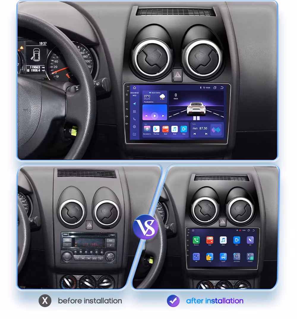 9"android 12,bilstereo  Nissan Qashqai ( 2006-2013) gps wifi carplay android auto blåtand rds Dsp RAM: 4GB, ROM: 64GB, 4G LTE