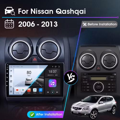 9"android 12,bilstereo  Nissan Qashqai ( 2006-2013) gps wifi carplay android auto blåtand rds Dsp RAM: 4GB, ROM: 64GB, 4G LTE