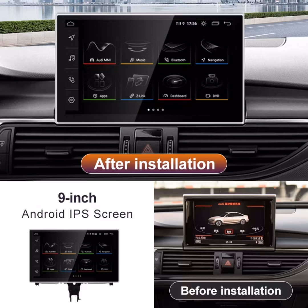 9" android 14, bilstereo Audi 46(2012--2018) gps wifi carplay android auto blåtand rds Dsp RAM:8GB, ROM:128GB, 4G LTE