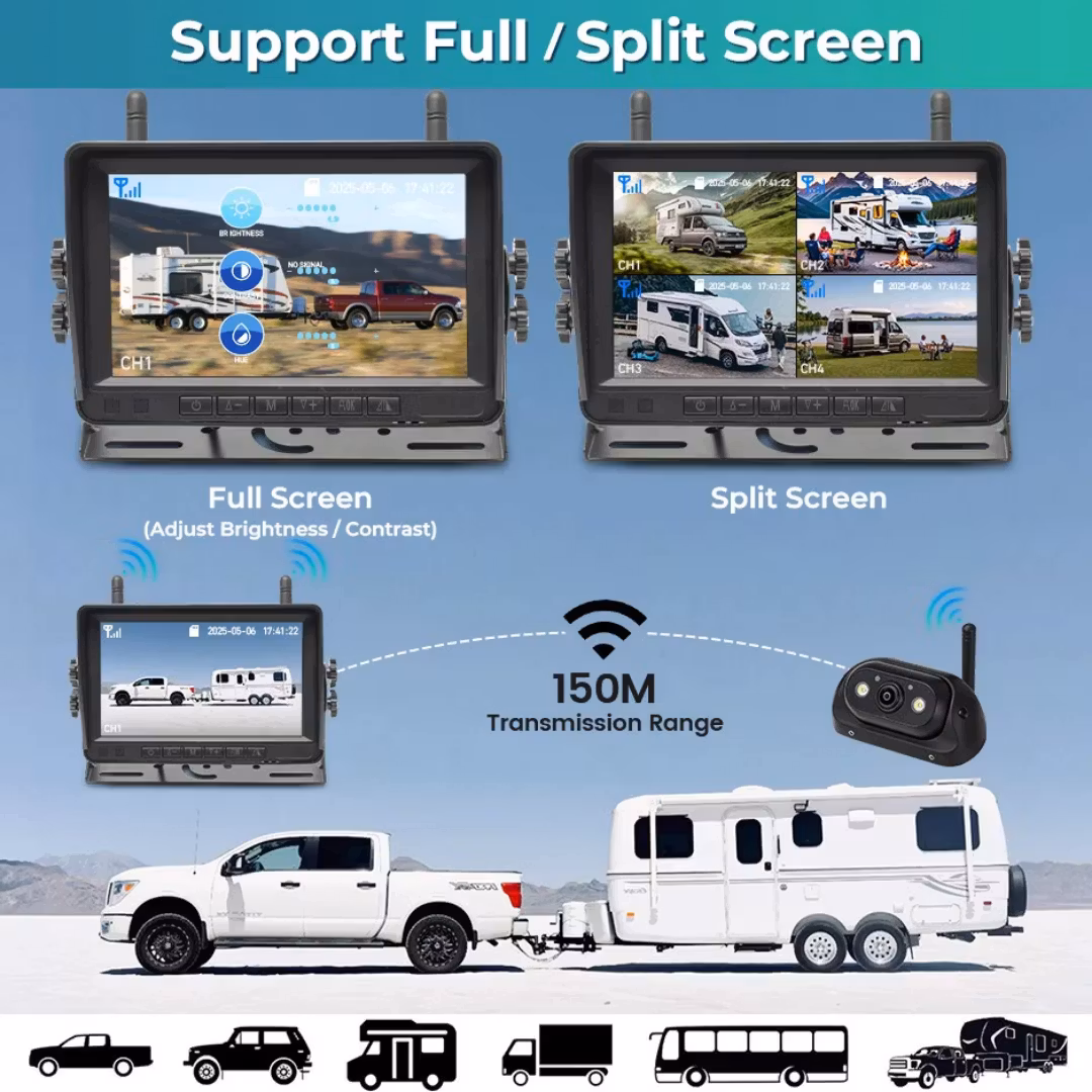 4 trådlösa kamerasystem +7" monotor med dvr inspelning  128GB