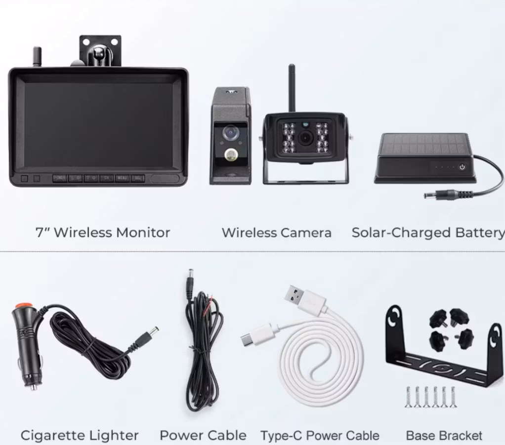 Gaffeltruck Digital Trådlös 7'' BSD Radar DVR Monitor Varningslampa Laserpositionering & Magnetiskt Batteri AHD1080 IR Bilkamera Kit