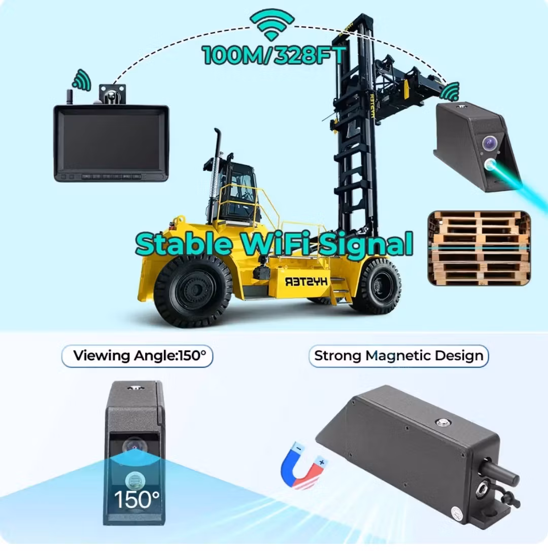 Gaffeltruck Digital Trådlös 7'' BSD Radar DVR Monitor Varningslampa Laserpositionering & Magnetiskt Batteri AHD1080 IR Bilkamera Kit