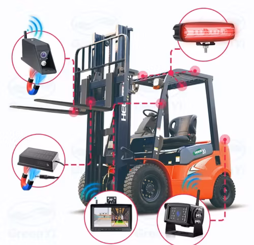 Gaffeltruck Digital Trådlös 7'' BSD Radar DVR Monitor Varningslampa Laserpositionering & Magnetiskt Batteri AHD1080 IR Bilkamera Kit