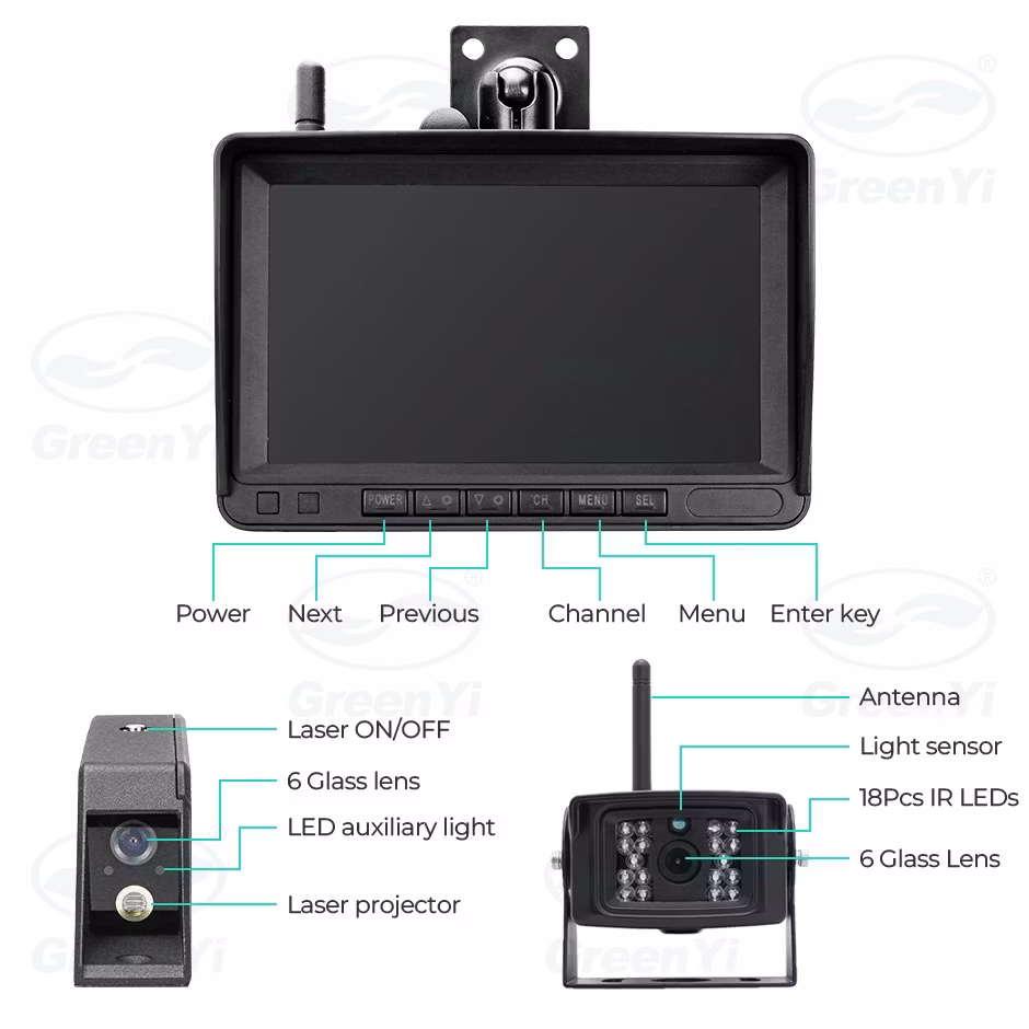 Gaffeltruck Digital Trådlös 7'' BSD Radar DVR Monitor Varningslampa Laserpositionering & Magnetiskt Batteri AHD1080 IR Bilkamera Kit