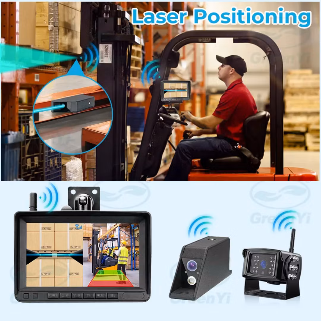 Gaffeltruck Digital Trådlös 7'' BSD Radar DVR Monitor Varningslampa Laserpositionering & Magnetiskt Batteri AHD1080 IR Bilkamera Kit