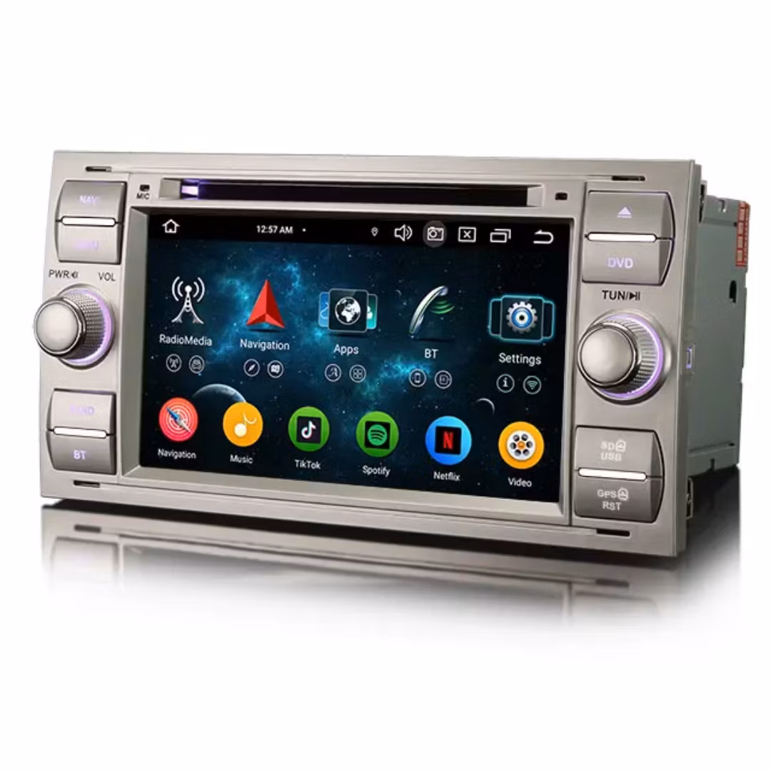 7" android 12. Silver Bilstereo ,dvd-spelare  Ford kuga/Transit/s-max  /Connect/ Fusion/Galaxy/ Fiesta(2005---2011) GPS wifi carplay android auto blåtand rds Dsp  64GB , 4G wifi modul