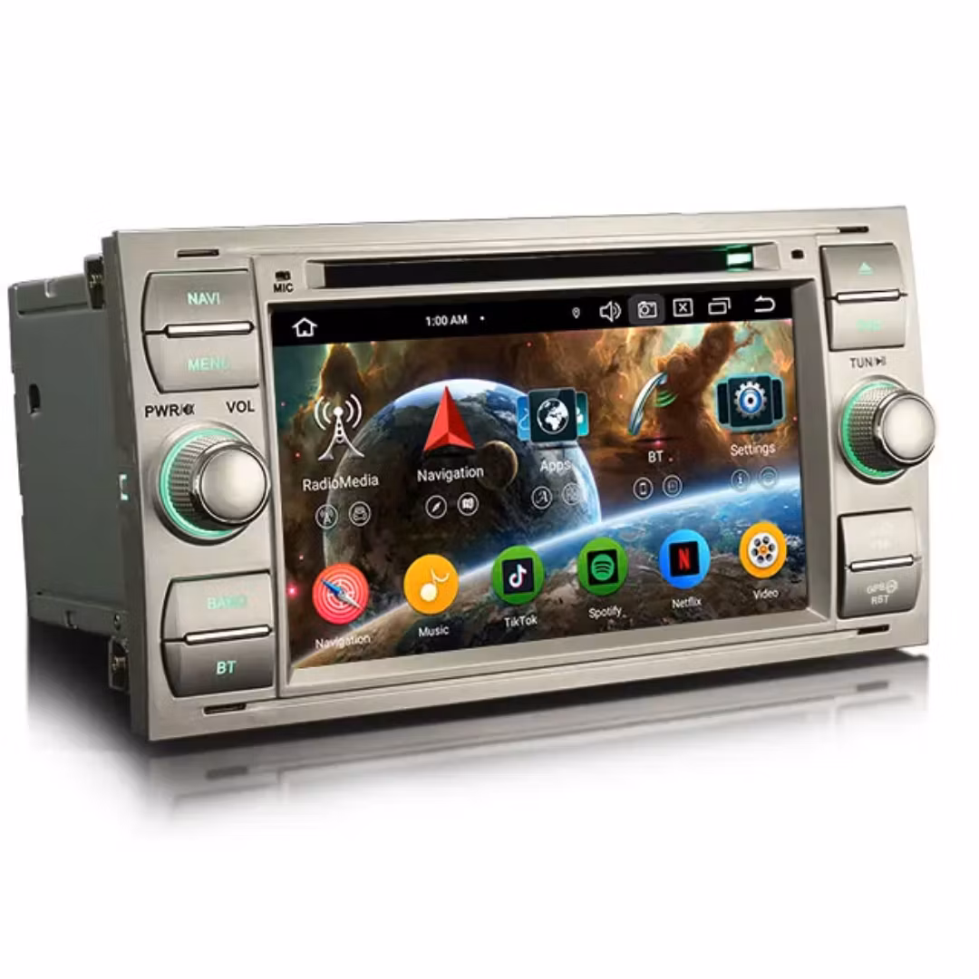 7" android 12. Silver Bilstereo ,dvd-spelare  Ford kuga/Transit/s-max  /Connect/ Fusion/Galaxy/ Fiesta(2005---2011) GPS wifi carplay android auto blåtand rds Dsp  64GB , 4G wifi modul