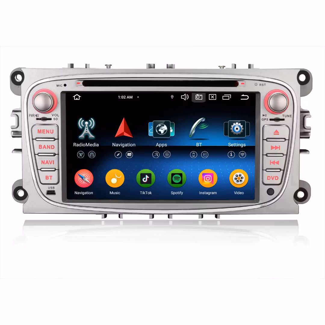 7" android 12. Silver Bilstereo ,dvd-spelare  Ford Mondeo/Focus/s-max  /C-max/ Galaxy/(2007---2011) GPS wifi carplay android auto blåtand rds Dsp  GSM 64GB, 4G LTE