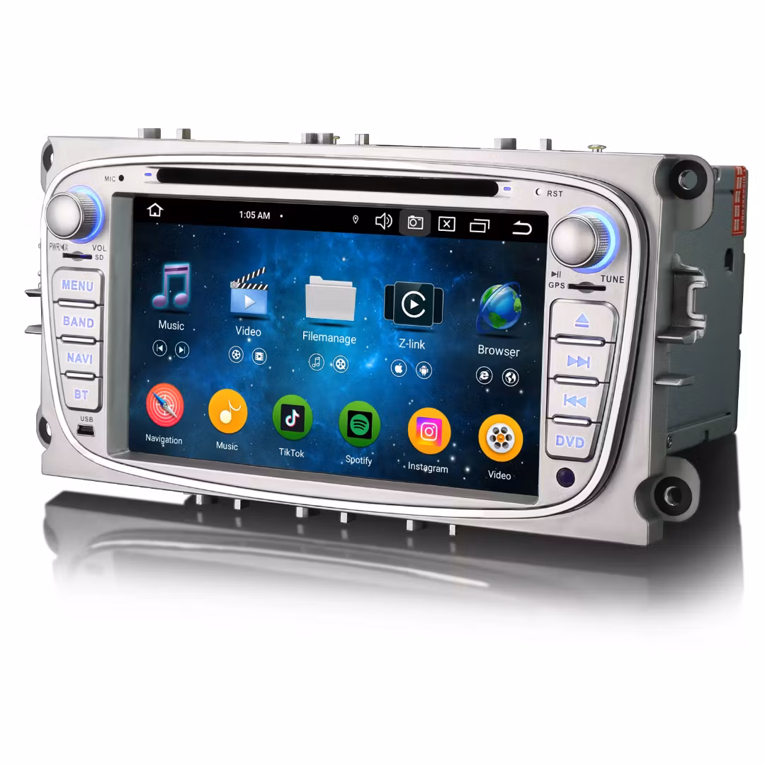 7" android 12. Silver Bilstereo ,dvd-spelare  Ford Mondeo/Focus/s-max  /C-max/ Galaxy/(2007---2011) GPS wifi carplay android auto blåtand rds Dsp  GSM 64GB, 4G LTE