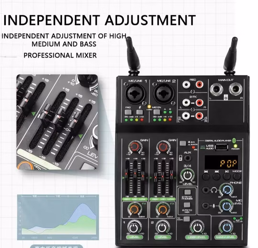 4 kanal ljudmixer med 2st  uhf trådlös mikrofon