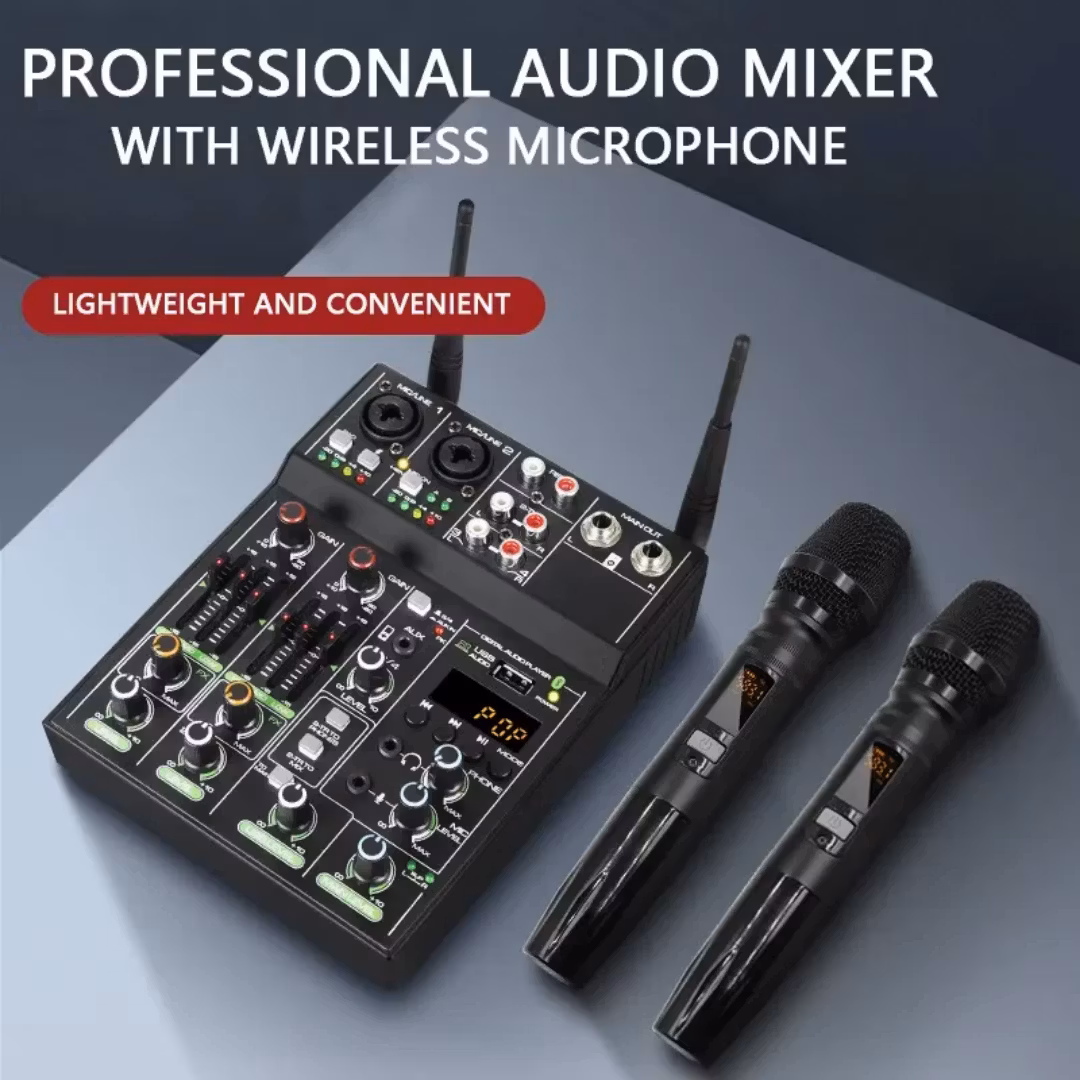 4 kanal ljudmixer med 2st  uhf trådlös mikrofon