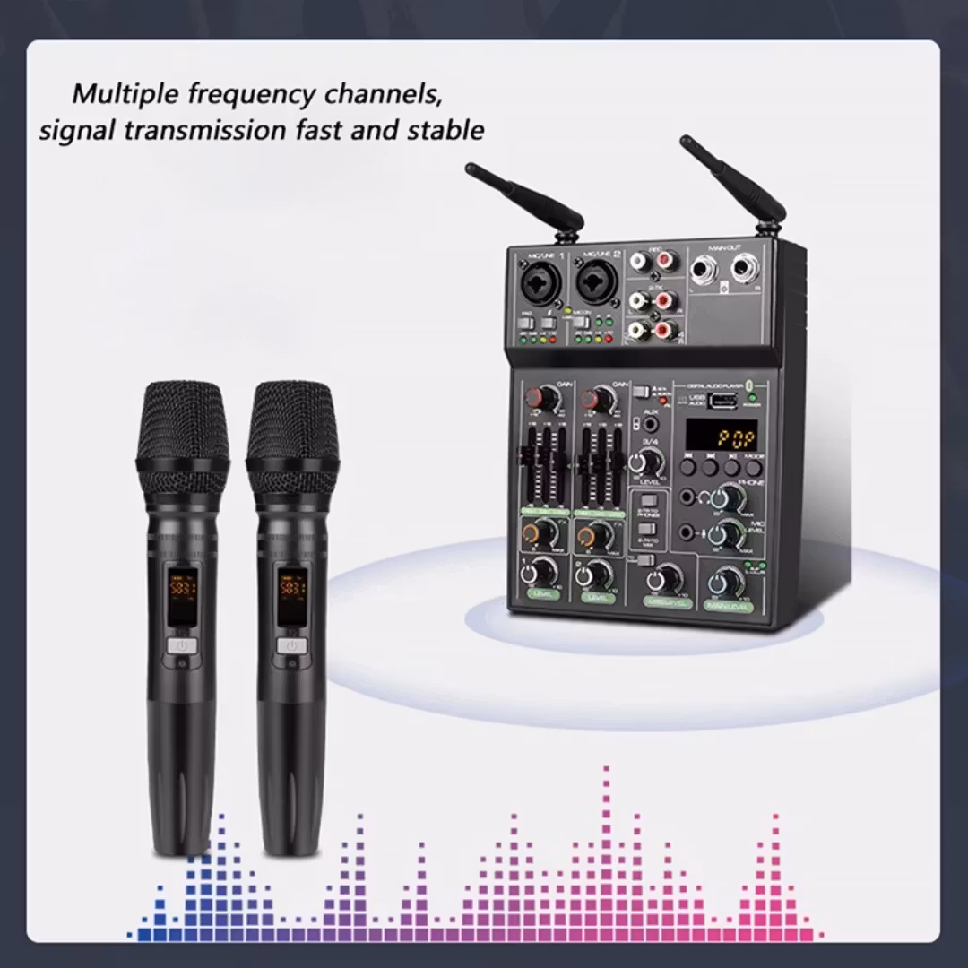 4 kanal ljudmixer med 2st  uhf trådlös mikrofon