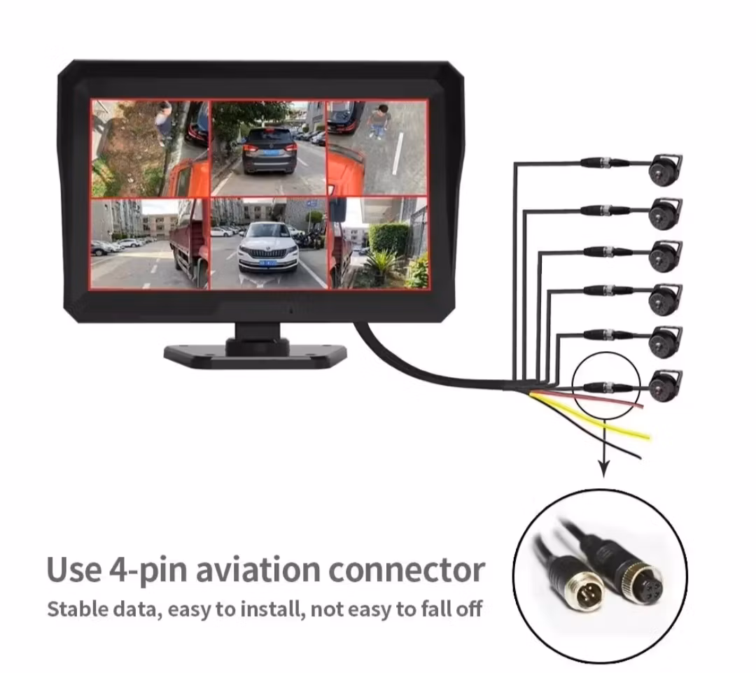 10" pekskärm AHD IPS 6-kanals sexdelad bilbackkamera med DVR + 6x AHD 720P 4-stifts backkamera för parkering och backning för lastbil