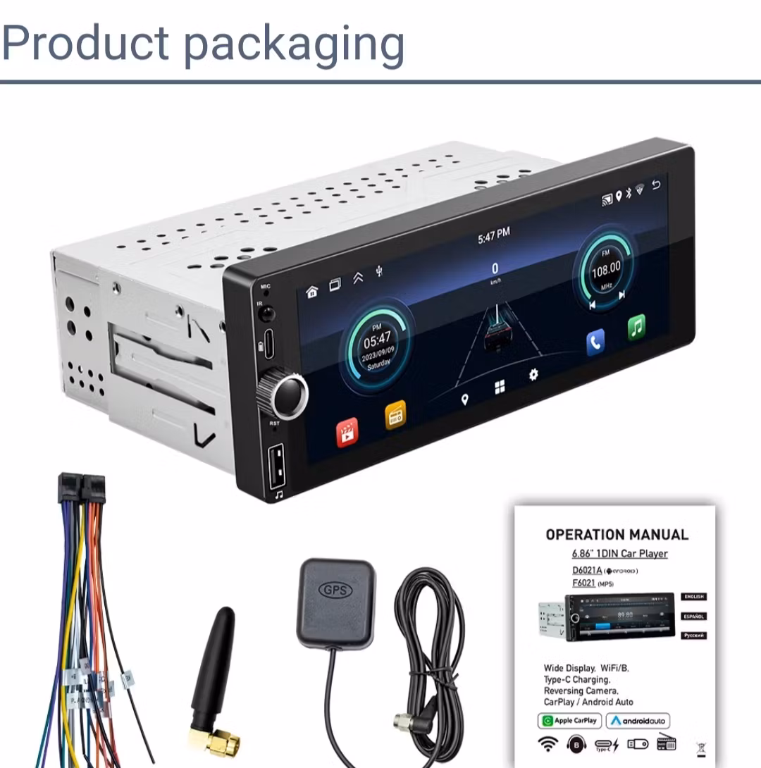 6,8" android 13, 1 Din universal  bilstereo , gps, dsp  carplay android auto wifi,Ram: 4GB,Rom: 64GB 4G LTE + backkamera