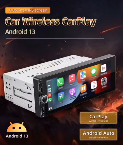 6,8" android 13, 1 Din universal  bilstereo , gps, dsp  carplay android auto wifi,Ram: 4GB,Rom: 64GB 4G LTE + backkamera