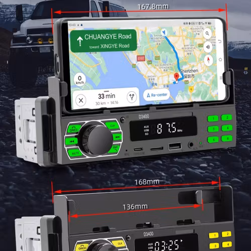 Bil FM radio med telefonhållare& telefonladdare