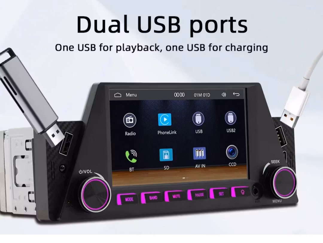 4,7tum. 1Din bil radio mp5 spelare. carplay android auto backkamera