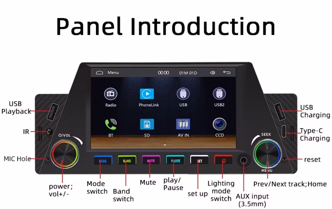 4,7tum. 1Din bil radio mp5 spelare. carplay android auto backkamera