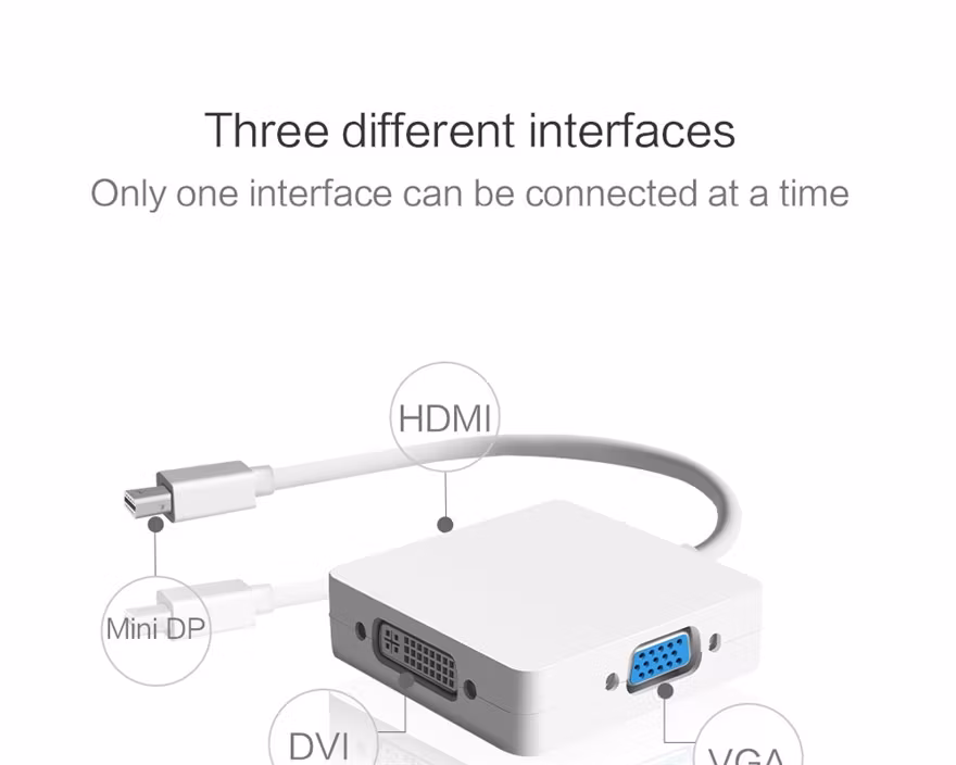 3-i-1 Mini Display DP-port / Thunderbolt-hane till VGA / DVI / HDMI-kabeladapter 1080P