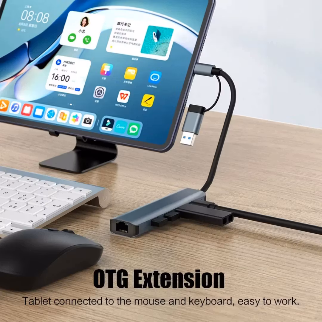 2-i-1 USB 3.0 Typ-C Gigabit trådbunden nätverksadapter Typ USB C till 1000 Mps RJ45 USB 3.0 HUB Typ-C HUB Dockningsstation 5-i-1 För Macbook PC mobiltelefon