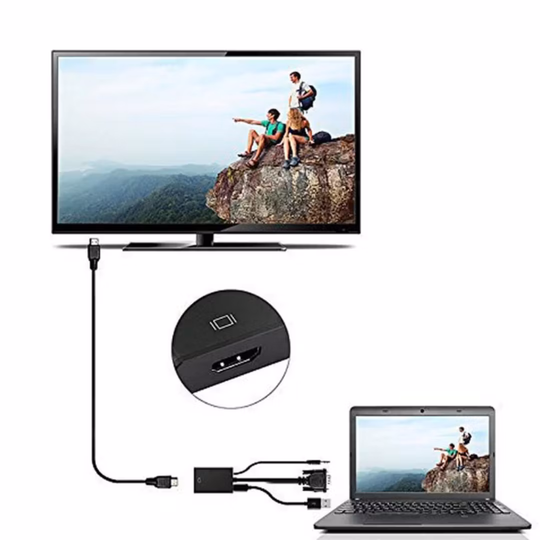 1080P VGA till HDTV-adapter med 3,5 mm ljud-aux-uttag VGA-hane till HDTV 19-polig hona-konverteringskabel