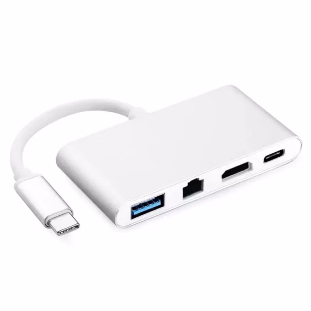 Aluminium Typ C Hub USB C till 4K HDTV RJ45 Lan Ethernet USB 3.0 Portadapter 4 i 1 USB C Hub