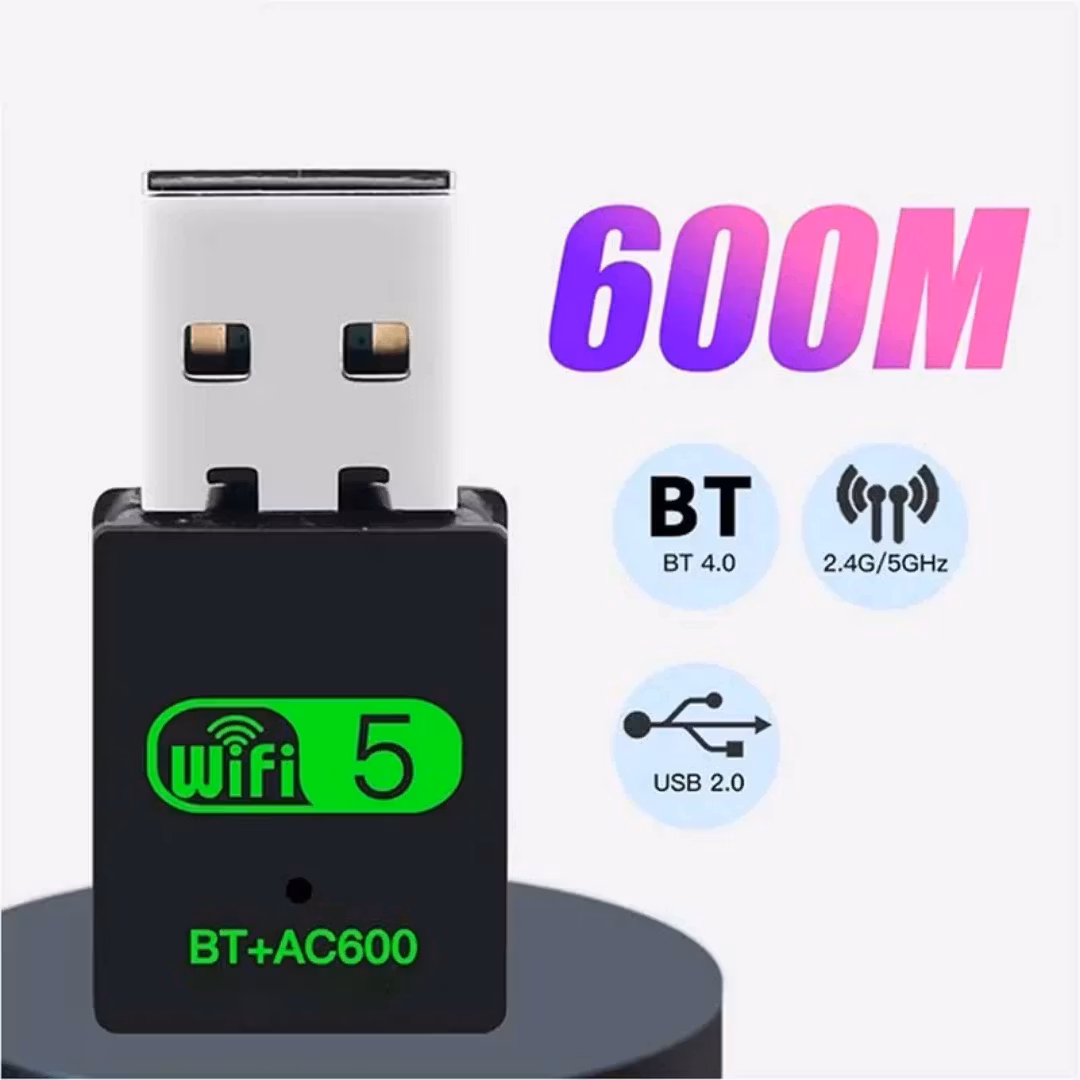 2-i-1 Dubbelband 2,4/5 GHz 600 Mbps USB Wifi Bluetooth-adapter Trådlöst nätverkskort 802.11b/g/n WiFi-dongelmottagare för PC