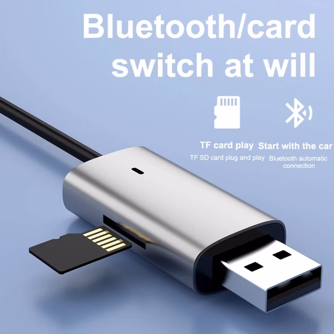 1,2 m lång 3,5 mm-uttag trådlös Bluetooth 5.1-ljud AUX-mottagare adapter handsfree för bilhögtalare med TF-kortplats