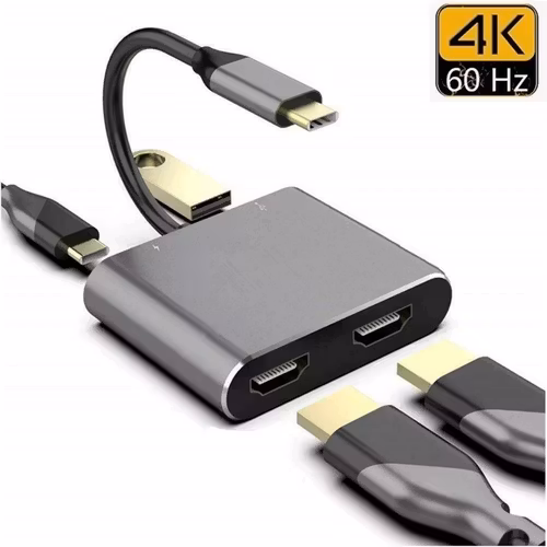 4-i-1 USB C till dubbel HDMI-adapter, USB 3.1 Typ C till HDMI