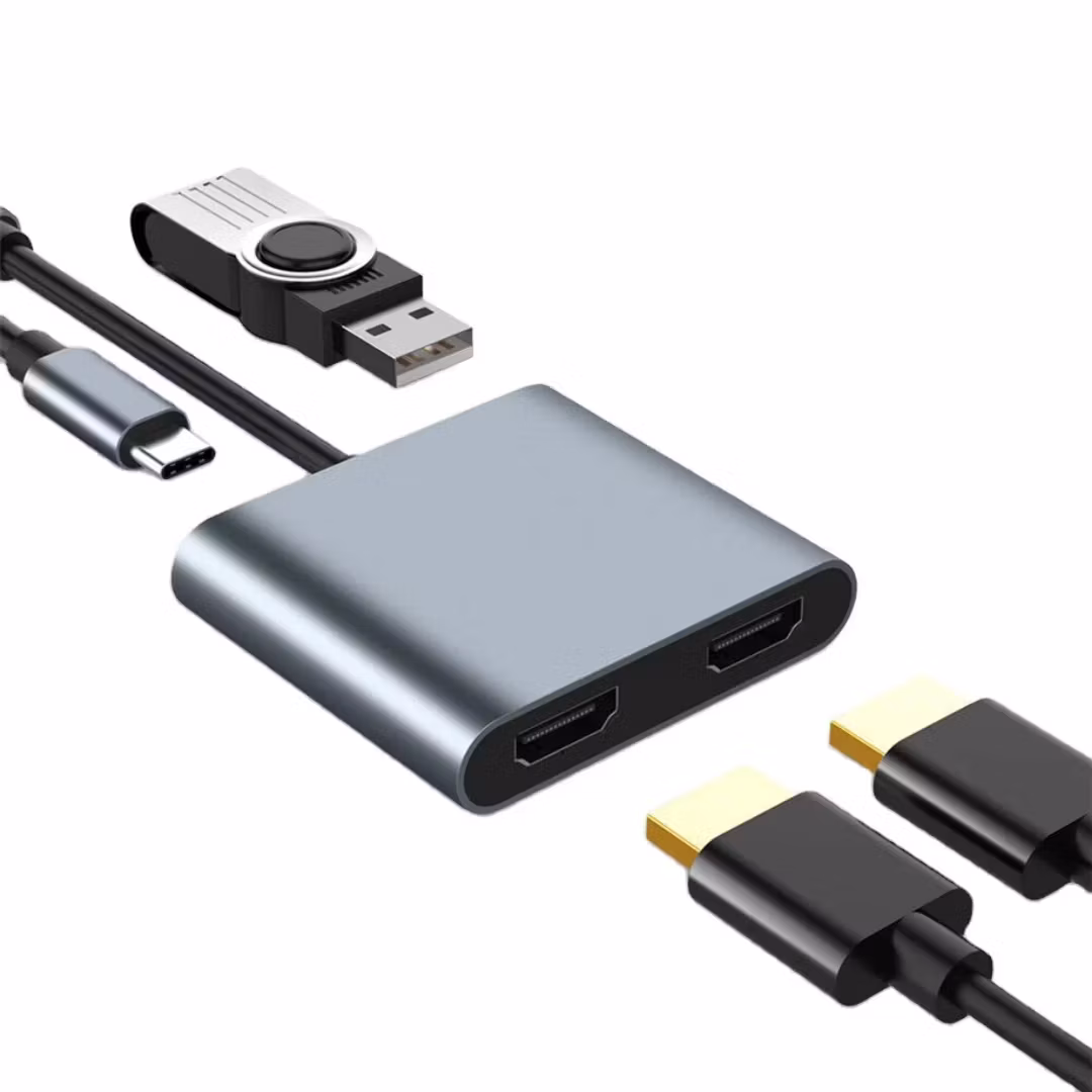 4-i-1 USB C till dubbel HDMI-adapter, USB 3.1 Typ C till HDMI