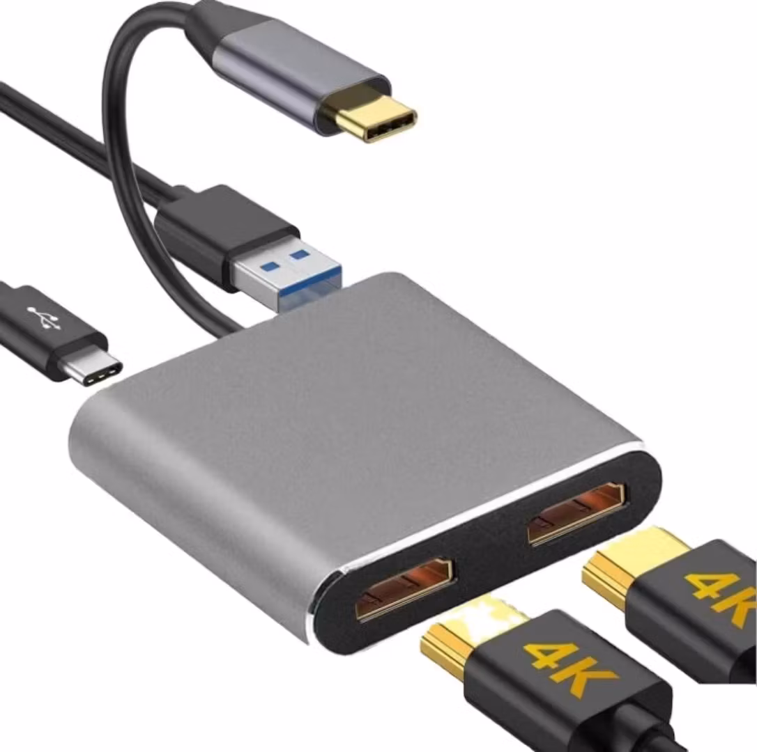 4-i-1 USB C till dubbel HDMI-adapter, USB 3.1 Typ C till HDMI